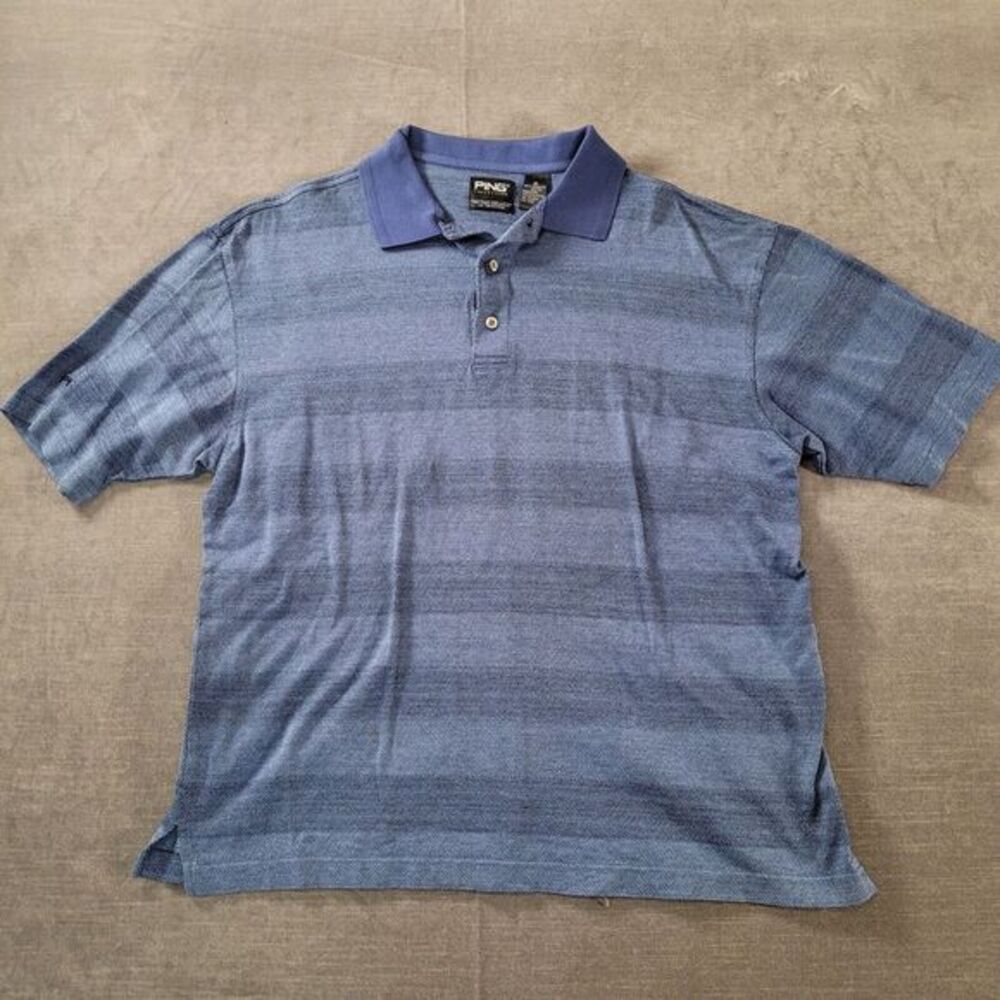 Ping Golf Polo Shirt Mens‎ Size Medium Blue Striped Colorblock Short Sleeve